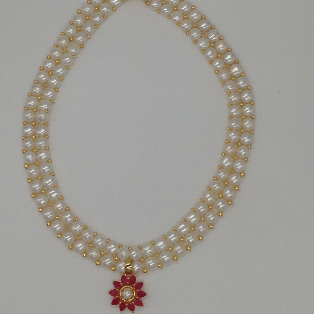 Red cz pendent set with 2 line button pearls mala jps0256 - Image 4