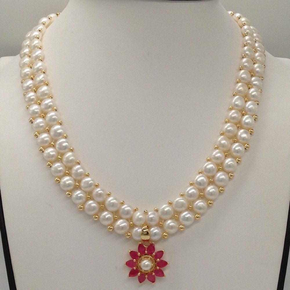 Red cz pendent set with 2 line button pearls mala jps0256 - Image 2