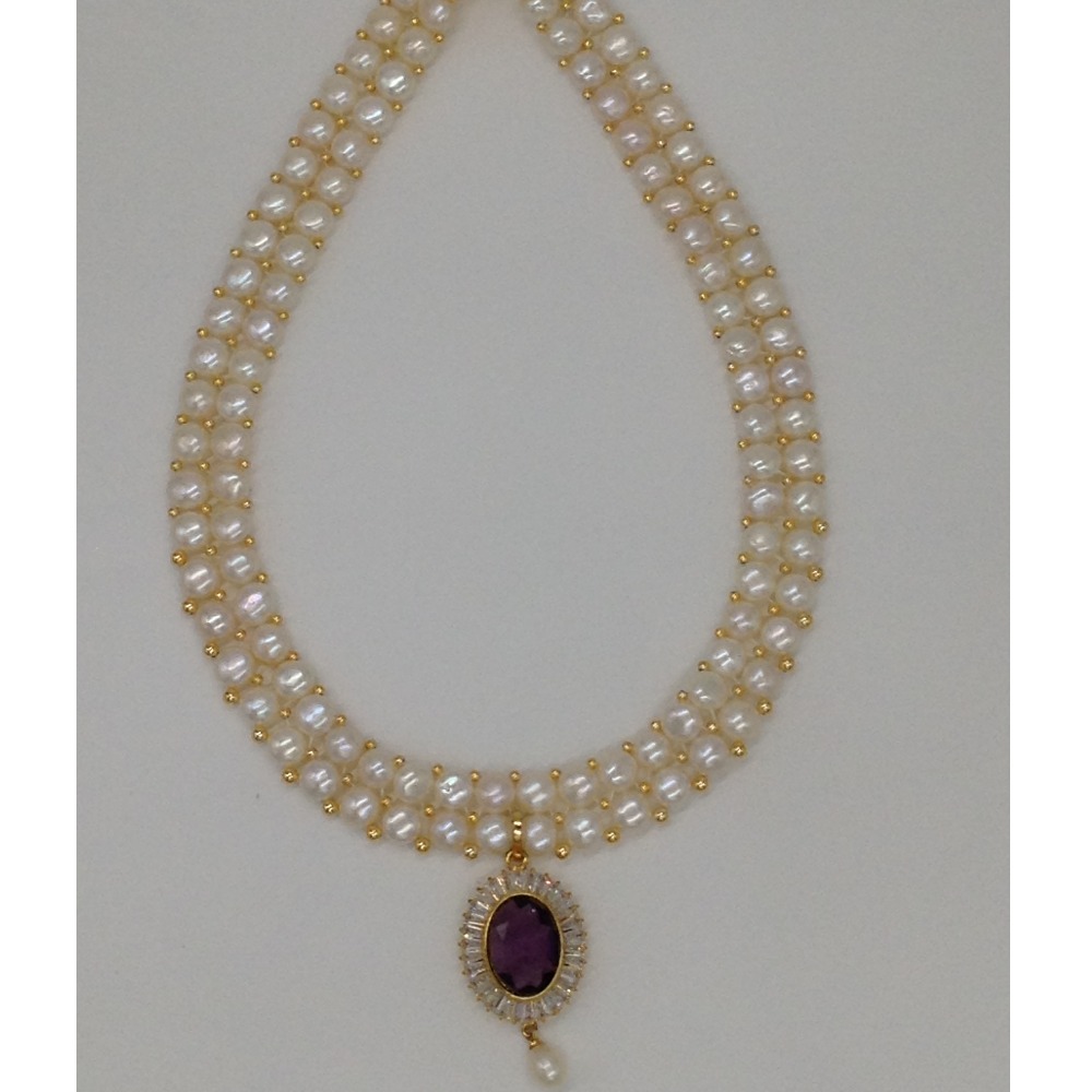White, purple cz pendent set with 2 line button pearls mala jps0257 - Image 4