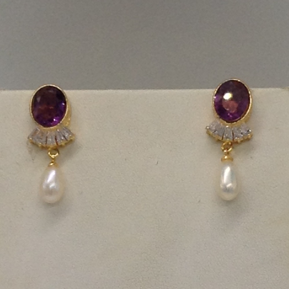 White, purple cz pendent set with 2 line button pearls mala jps0257 - Image 3