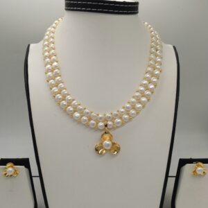 pearls pendent set with 2 line button jali pearls mala jps0248
