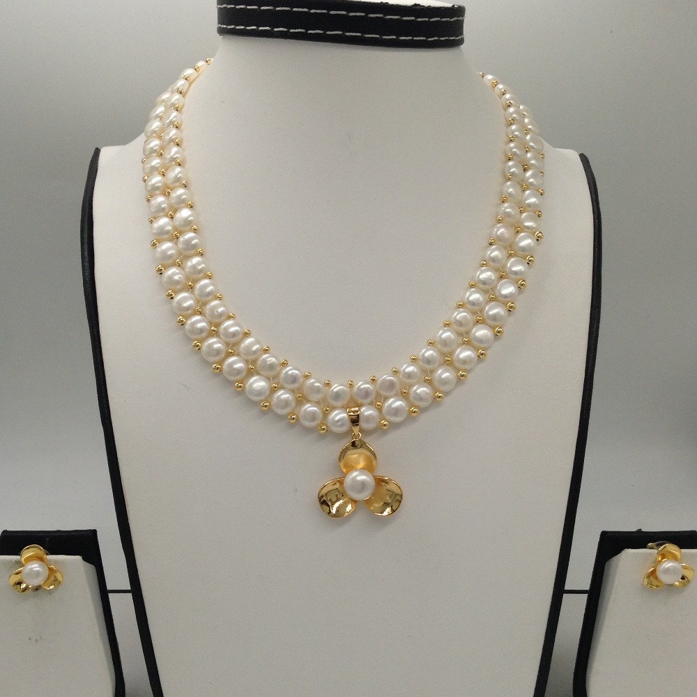 pearls pendent set with 2 line button jali pearls mala jps0248