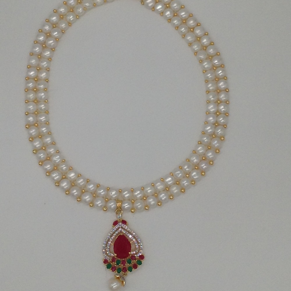 Tri colour cz pendent set with 2 line button pearls mala jps0265 - Image 4