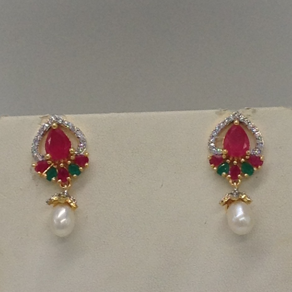 Tri colour cz pendent set with 2 line button pearls mala jps0265 - Image 3