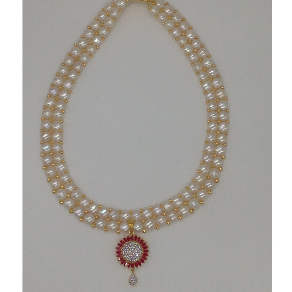 White,red cz pendent set with 2 line button pearls mala jps0254 - Image 4