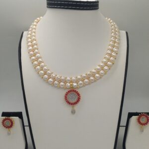 White,red cz pendent set with 2 line button pearls mala jps0254
