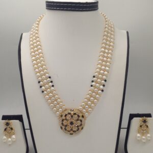 White,black cz pendent set with 3 line button pearls jps0208