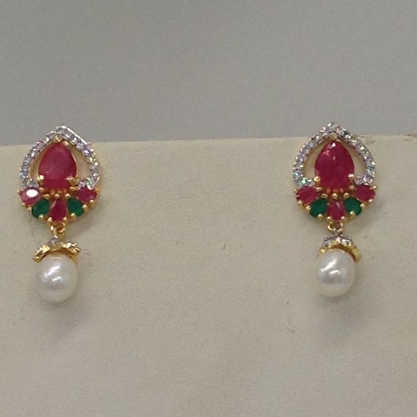 Tri Colour CZ Broach Set With 3 Line Button Jali Pearls Mala JPS0212 - Image 3