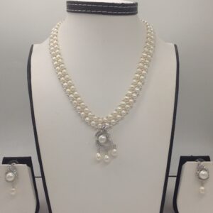 White cz,pearls pendent set with 2 line button pearls jps0236