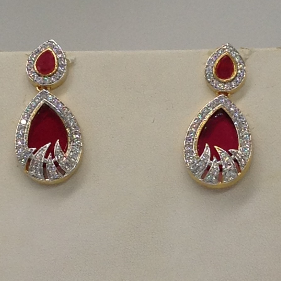 White And Red CZ Broach Set With 3 Line Button Jali Pearls Mala JPS0214 - Image 3