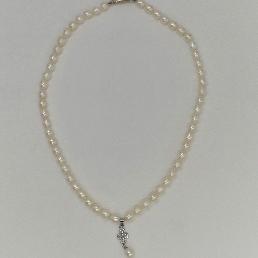 White cz and pearls pendent set with oval pearls mala jps0168 - Image 4