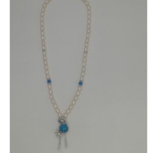 White cz,turquoise pendent set with oval pearls mala jps0165