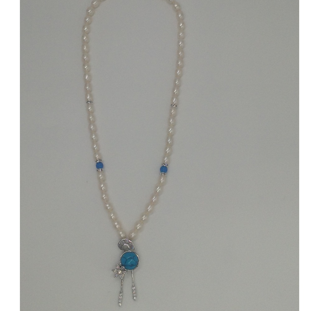 White cz,turquoise pendent set with oval pearls mala jps0165
