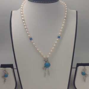White cz,turquoise pendent set with oval pearls mala jps0165