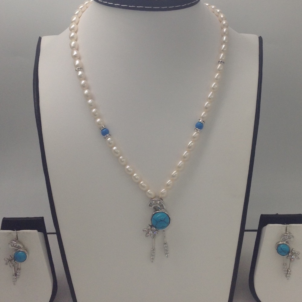 White cz,turquoise pendent set with oval pearls mala jps0165