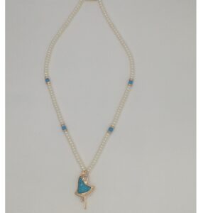 White cz,turquoise pendent set with flat pearls mala jps0174