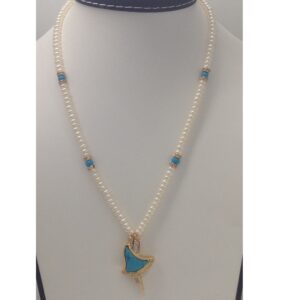 White cz,turquoise pendent set with flat pearls mala jps0174