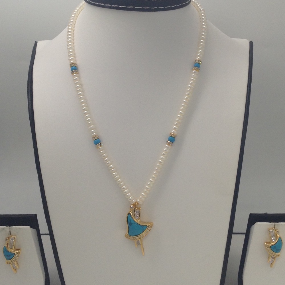 White cz,turquoise pendent set with flat pearls mala jps0174