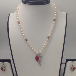White cz,coral pendent set with oval pearls mala jps0175