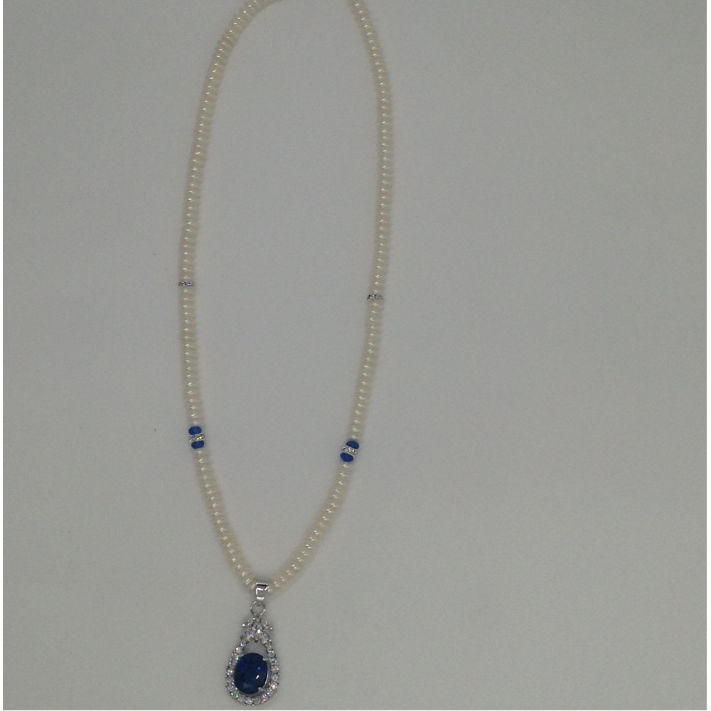 White,blue cz pendent set with flat pearls mala jps0162 - Image 4