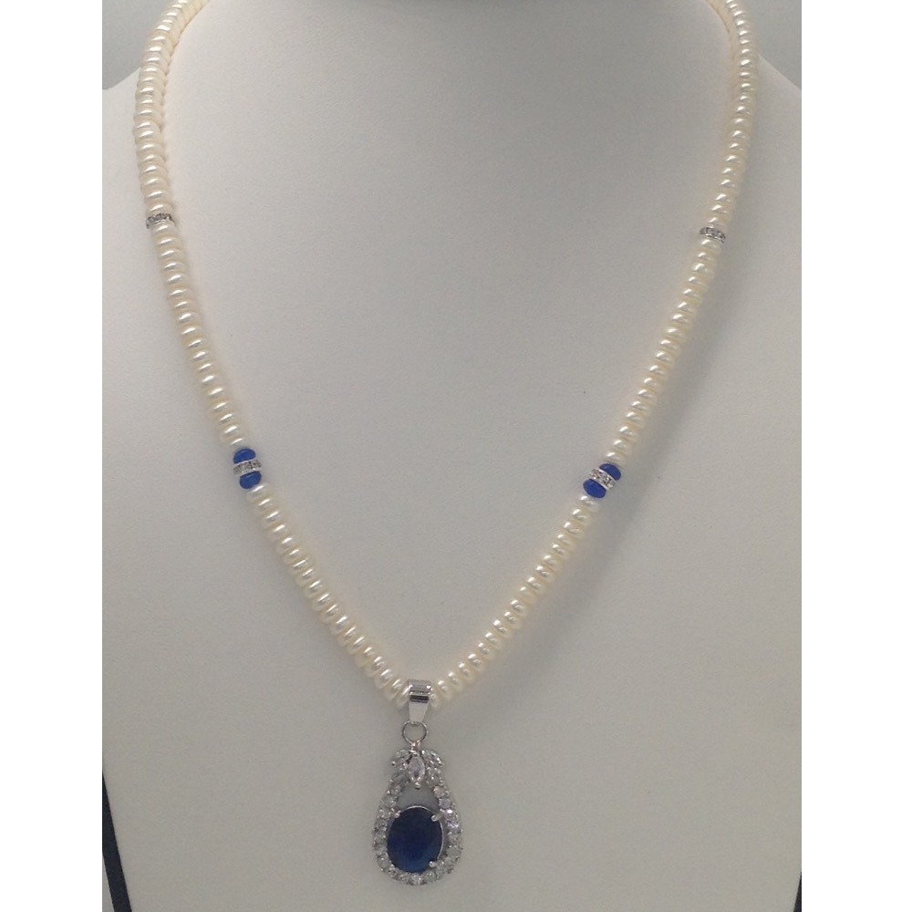 White,blue cz pendent set with flat pearls mala jps0162 - Image 2