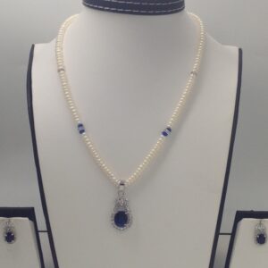 White,blue cz pendent set with flat pearls mala jps0162