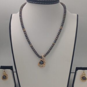 White CZ And Black Pearls Pendent Set With Black Flat Pearls Mala JPS0160