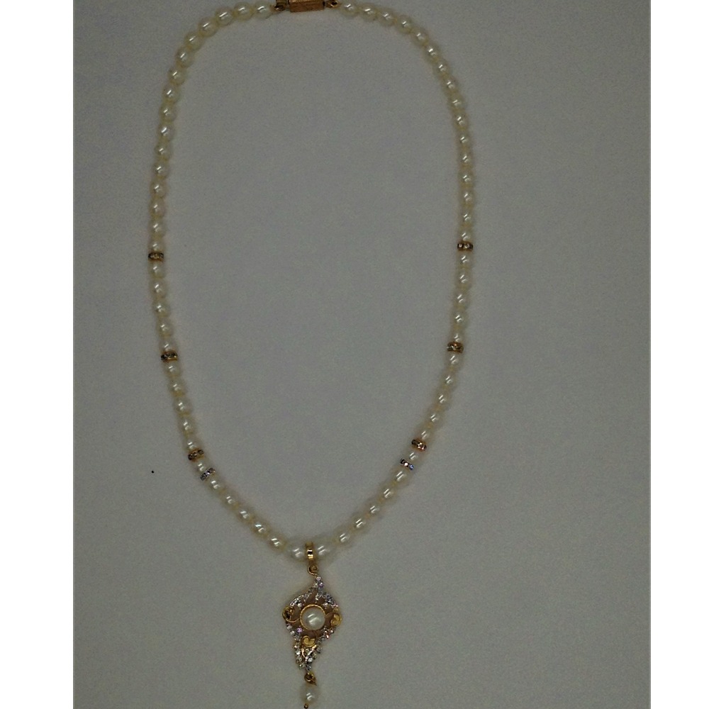 White cz and pearls pendent set with oval pearls mala jps0157 - Image 4