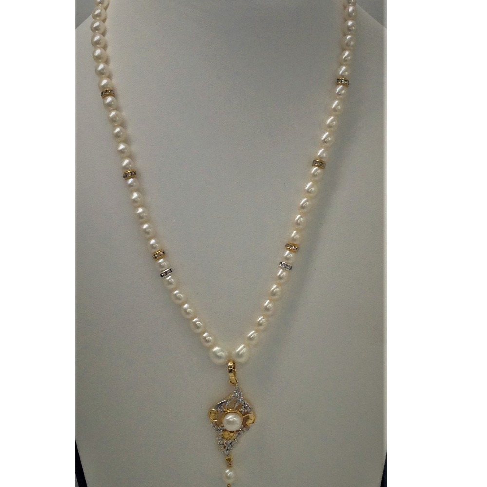 White cz and pearls pendent set with oval pearls mala jps0157 - Image 2