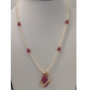 White cz,coral pendent set with flat pearls mala jps0156