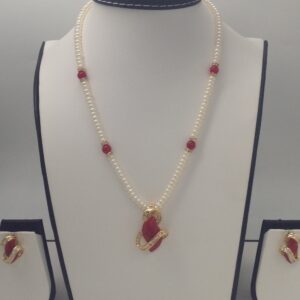 White cz,coral pendent set with flat pearls mala jps0156