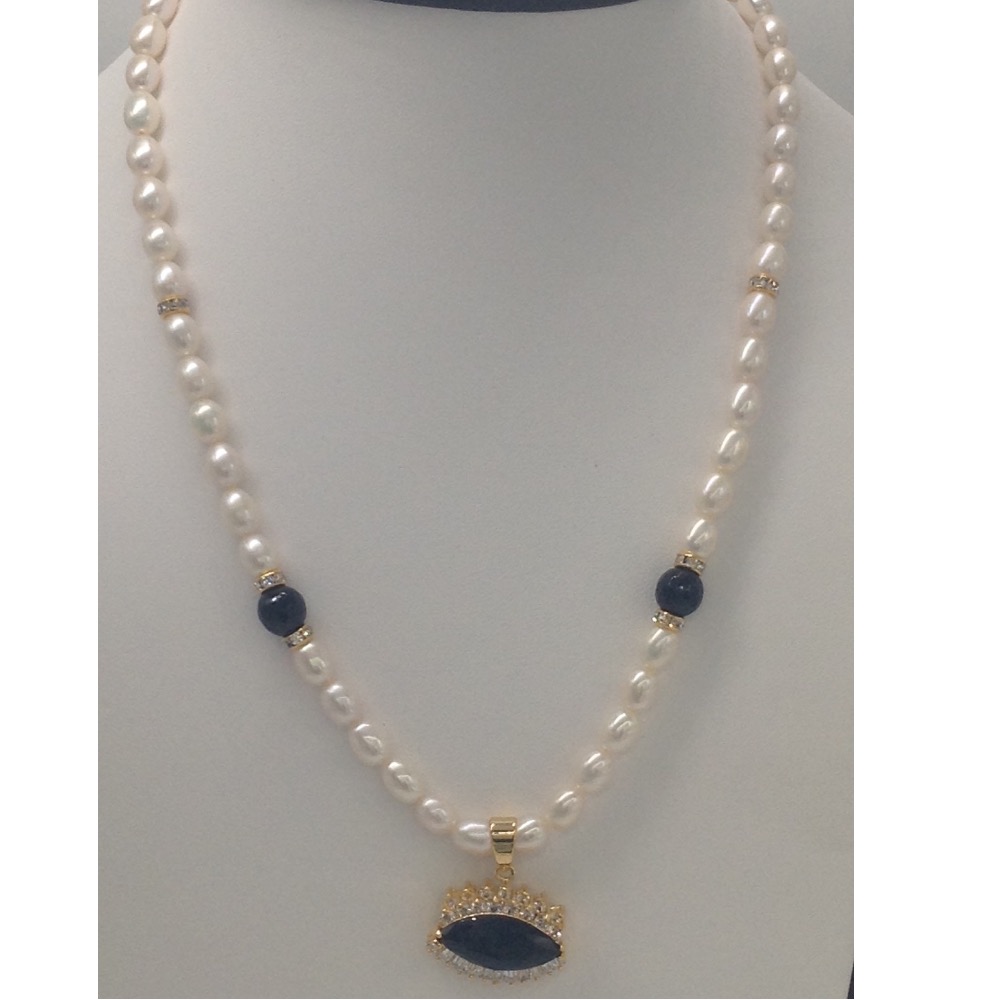 White,black cz pendent set with oval pearls mala jps0155 - Image 2