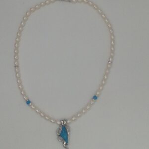 White cz and turquoise pendent set with oval pearls jps0173