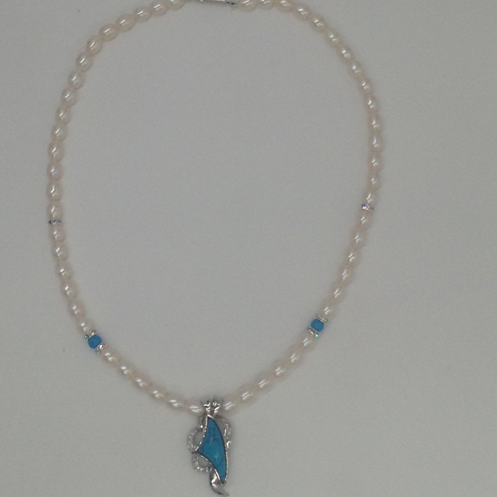 White cz and turquoise pendent set with oval pearls jps0173