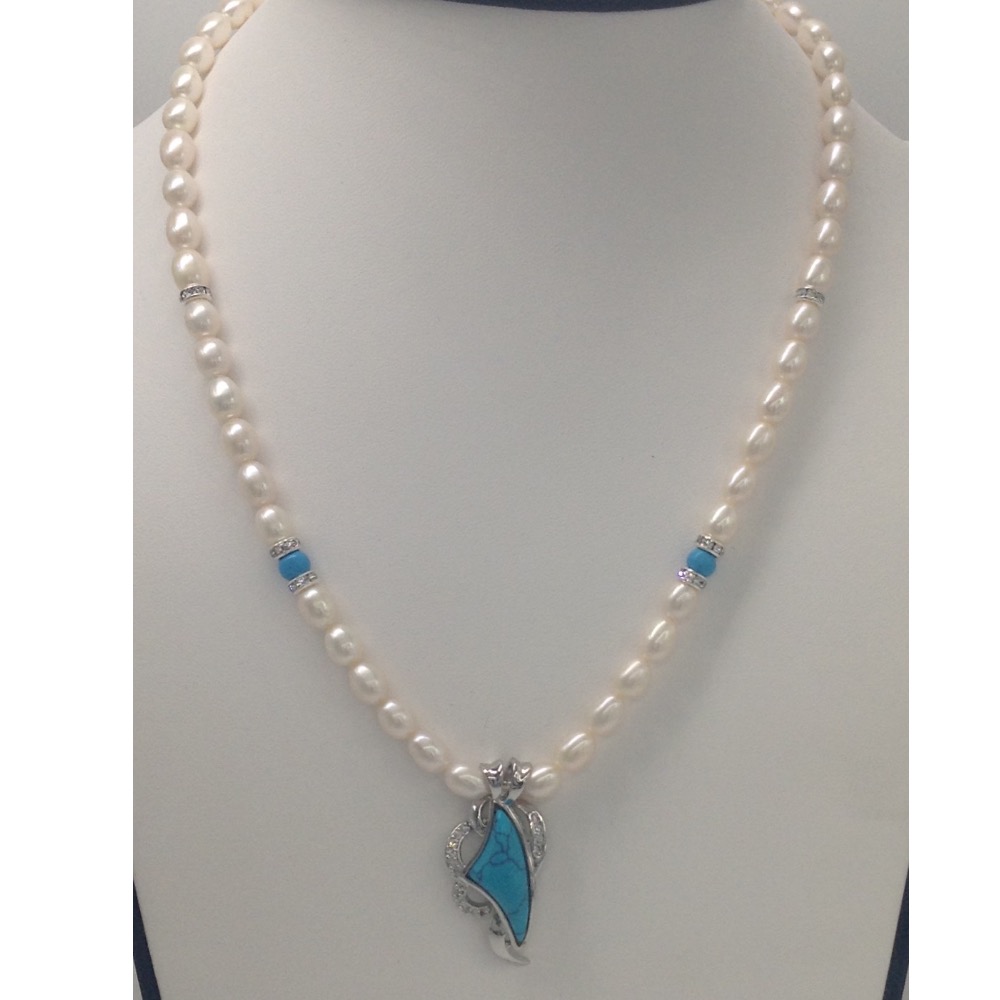 White cz and turquoise pendent set with oval pearls jps0173