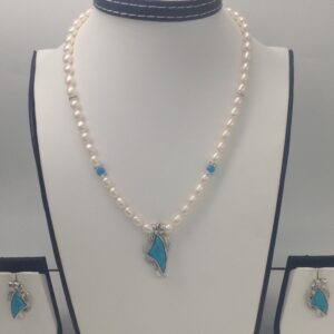 White cz and turquoise pendent set with oval pearls jps0173