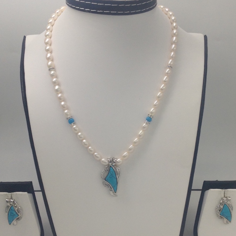 White cz and turquoise pendent set with oval pearls jps0173