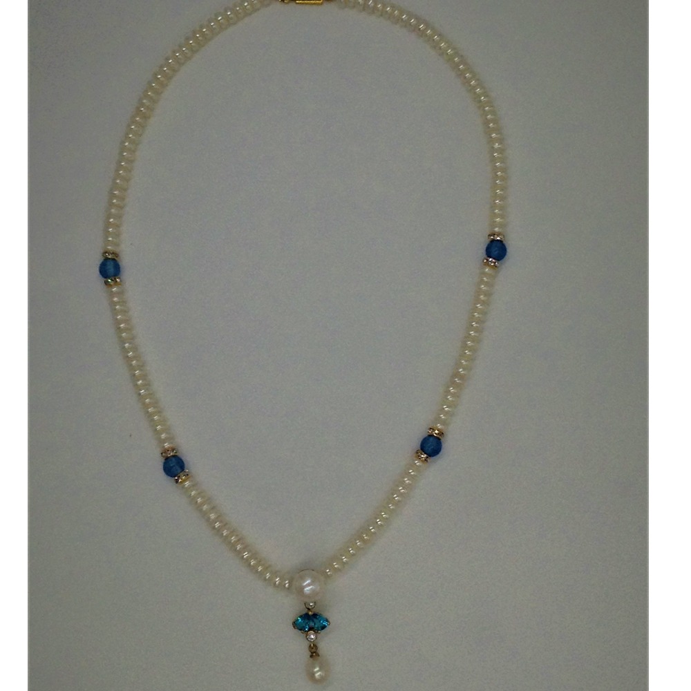 White, sky blue cz and pearls pendent set with flat mala jps0148 - Image 4
