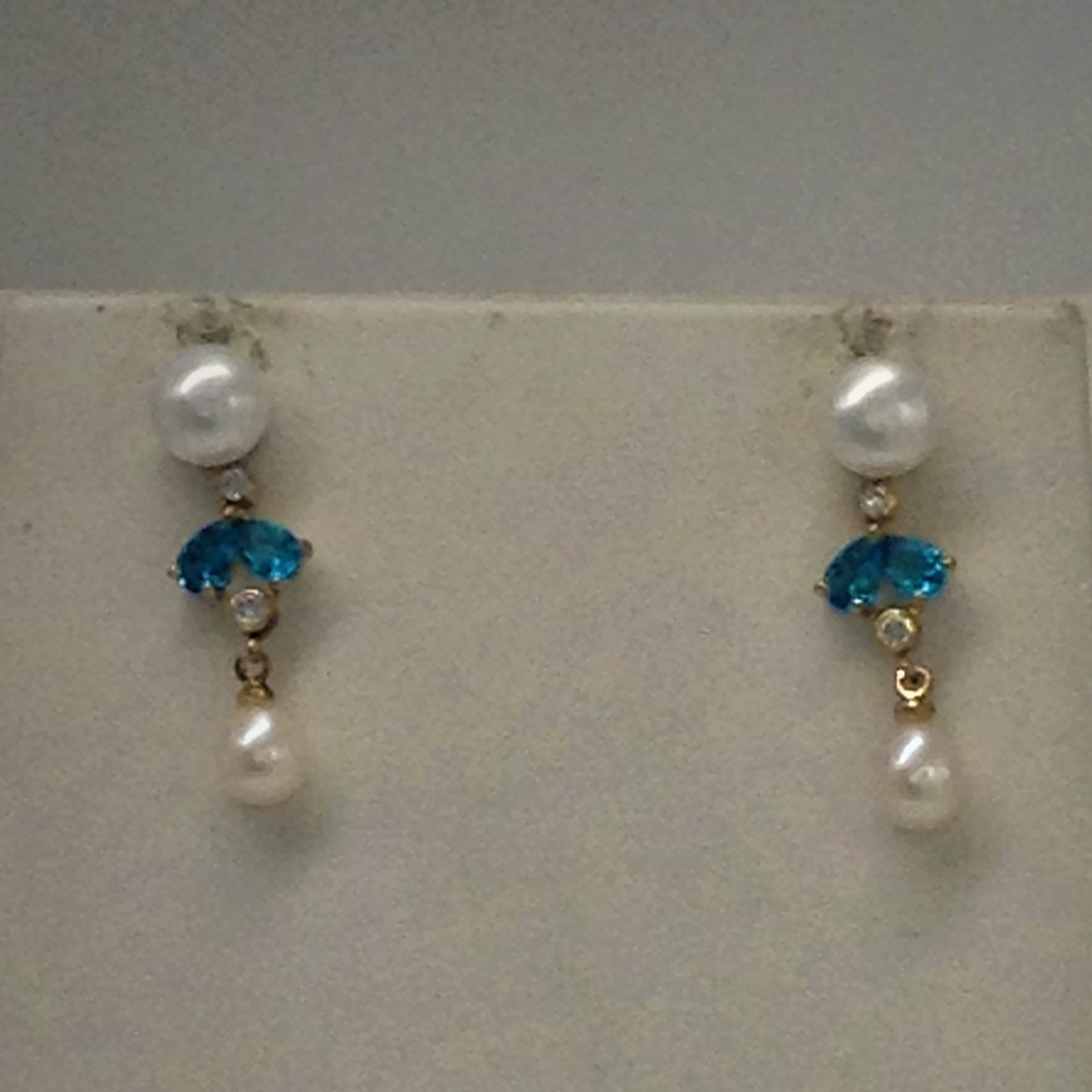 White, sky blue cz and pearls pendent set with flat mala jps0148 - Image 3