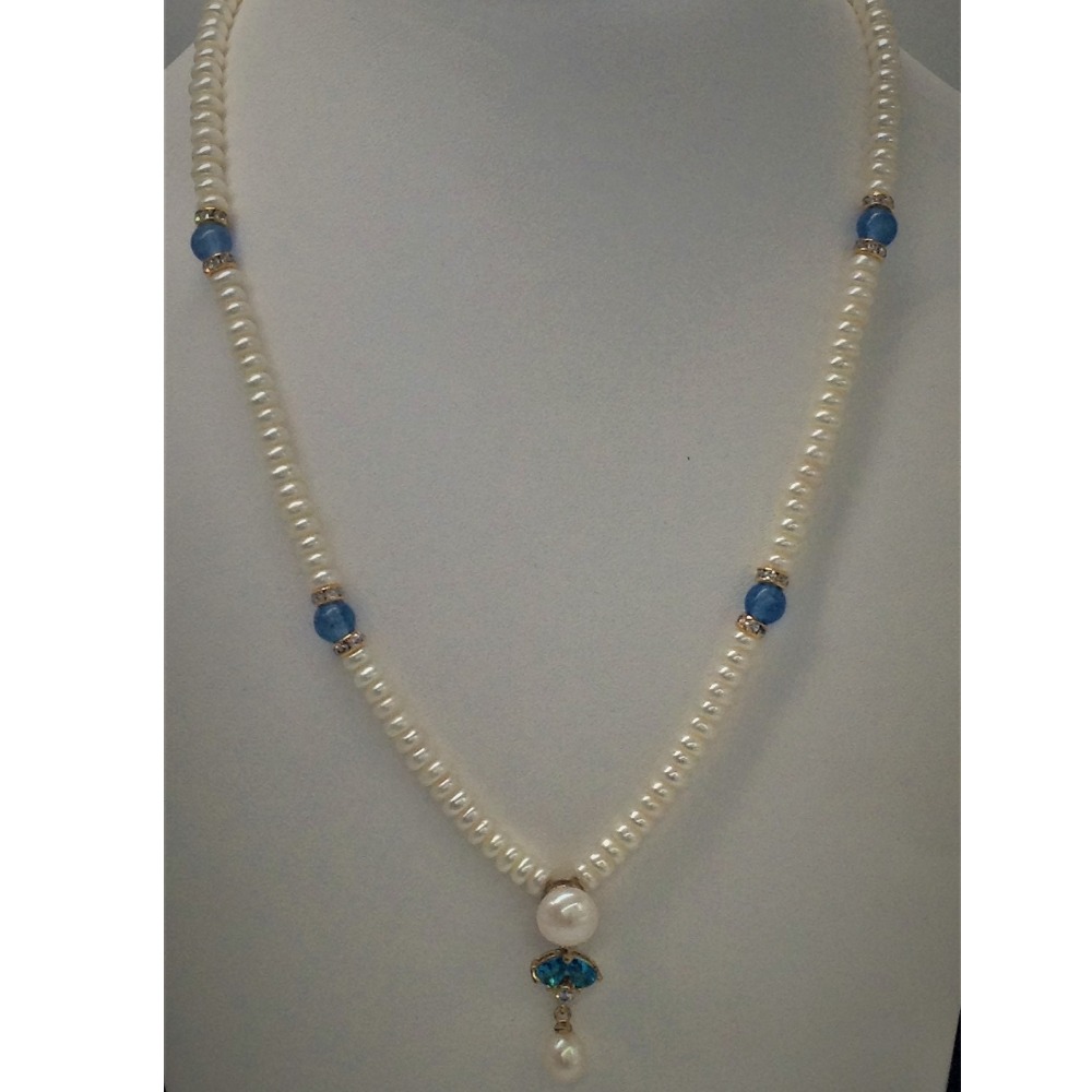 White, sky blue cz and pearls pendent set with flat mala jps0148 - Image 2