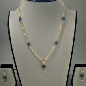 White, sky blue cz and pearls pendent set with flat mala jps0148
