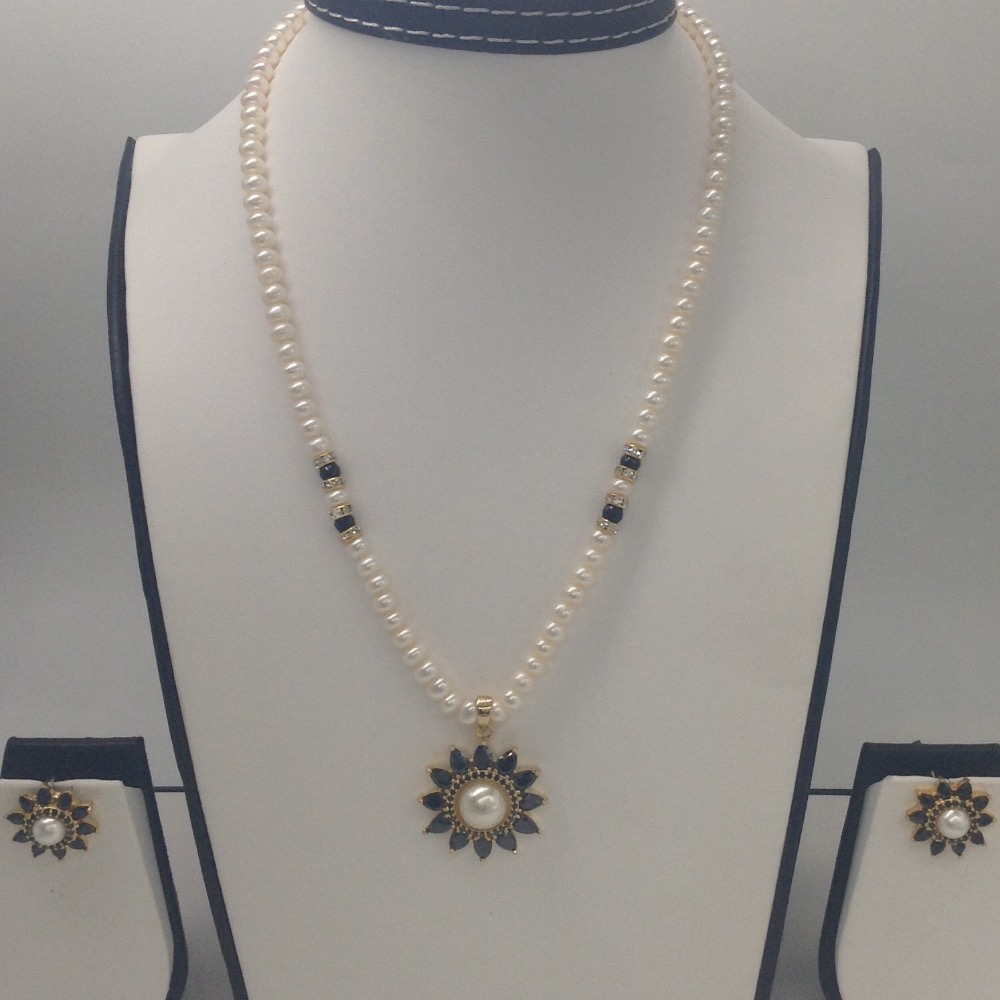 Black cz and pearls pendent set with flat pearls mala jps0145