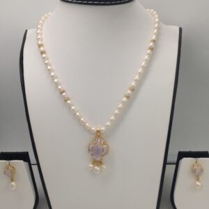White cz, purple pendent set with oval pearls mala jps0143