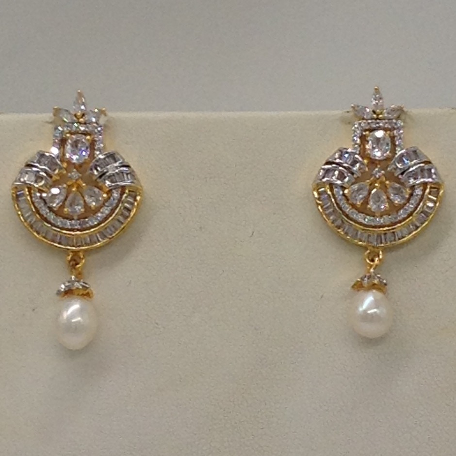 White CZ Broach Set With 3 Line Button Jali Pearls Mala JPS0192 - Image 3