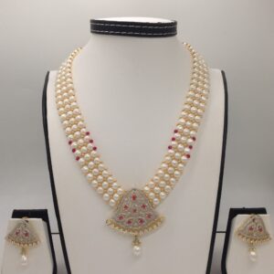 White ,red cz pendent set with 3 line button pearls jps0179