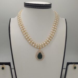White,Green cz pendent set with 2 line button pearls jps0177