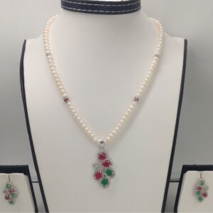 Tricololur cz pendent set with flat pearls mala jps0130
