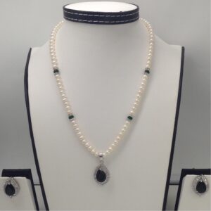 White,green cz pendent set with flat pearls mala jps0133