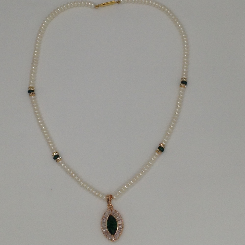 White,green cz pendent set with flat pearls mala jps0134 - Image 4
