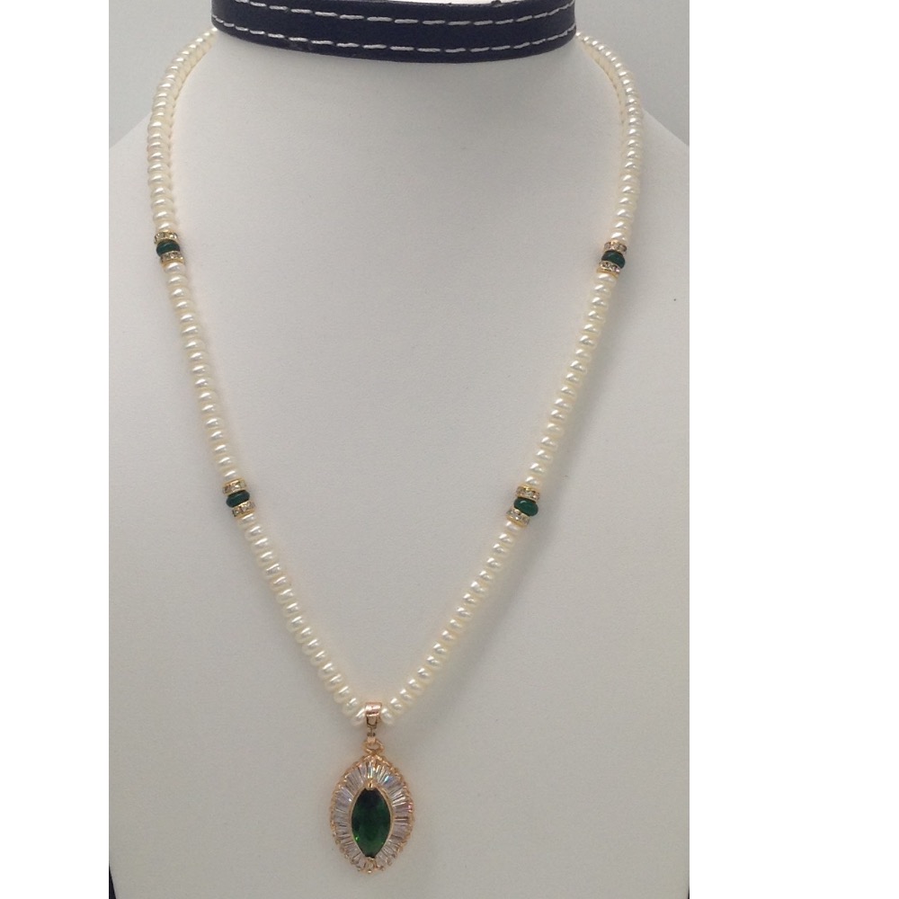 White,green cz pendent set with flat pearls mala jps0134 - Image 2